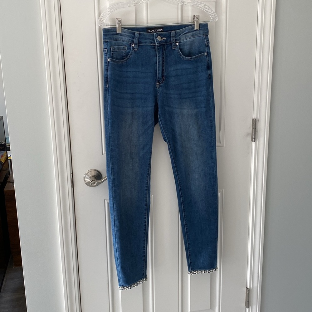 FRANK LYMAN Montreal • Blue Denim Slim 🎀 Crystal Bow & Pearl sparkely Jeans 👖 ⭐️ - Picture 6 of 16